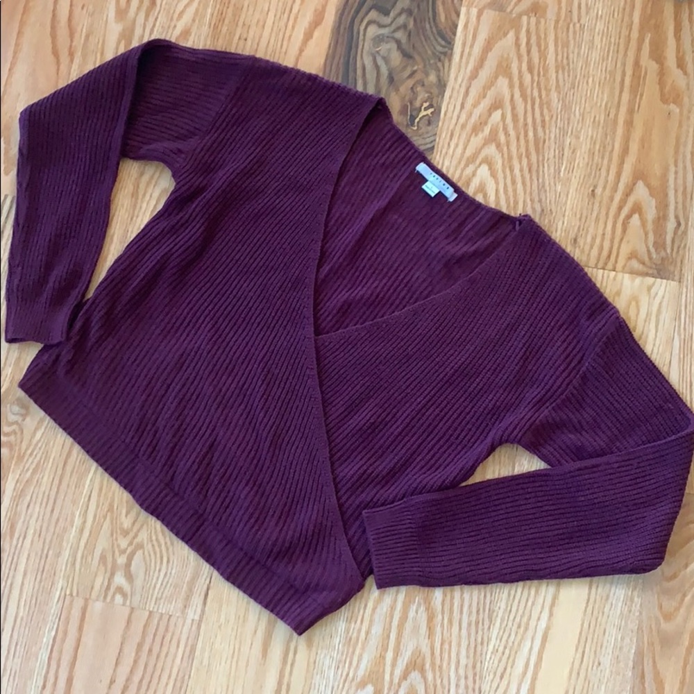 FAVLUX Buckle Surplice Open V Front Maroon Sweater